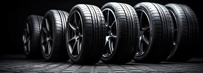 Car tires on black background