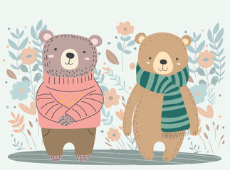 bear cubs cartoon in doodle style vector