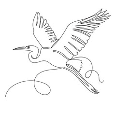 flying crane drawing one continuous line vector
