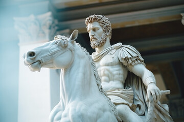 Marcus Aurelius on horse statue in Capitoline Museum, Rome, Italy