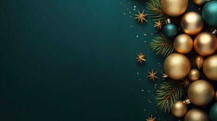 Naklejka na ściany i meble Christmas emerald background with copy space