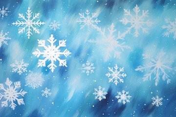 Fototapeta na wymiar A painting of snowflakes on a blue background, winter background with snowflakes, Generative AI