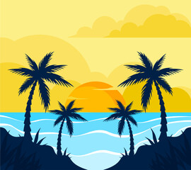 Fototapeta na wymiar palm trees on the beach summer background