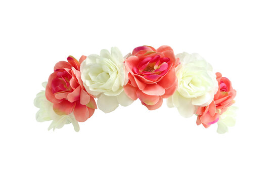 Red White Rose Flower Crown front view isolated on white background with clipping paths
