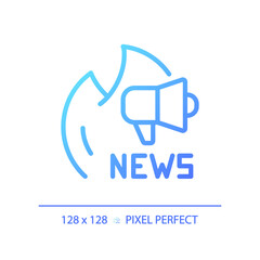 2D pixel perfect gradient news broadcast icon, isolated vector, thin line blue illustration representing journalism.