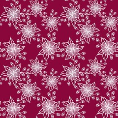 White flowers pattern on maroon background 