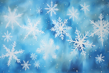 Fototapeta na wymiar A painting of snowflakes on a blue background, winter background with snowflakes, Generative AI