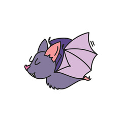 Funny doodle bat. Cartoon illustration of a happy purple bat isolated on a white background. Vector 10 EPS.