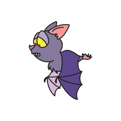 Funny doodle bat. Cartoon illustration of a sad purple bat isolated on a white background. Vector 10 EPS.