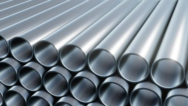 A large warehouse of shiny new metal pipes.