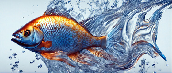 Fisch. Abstrakte Darstellung der unglaublichen Umweltverschmutzung der Meere mit Mikroplastik. created by Generative AI - obrazy, fototapety, plakaty