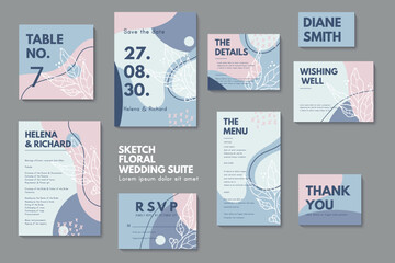 Naklejka premium Wedding invitation, thank you card, save the date cards. Wedding set. RSVP card