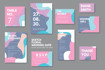 Naklejka premium Wedding invitation, thank you card, save the date cards. Wedding set. RSVP card