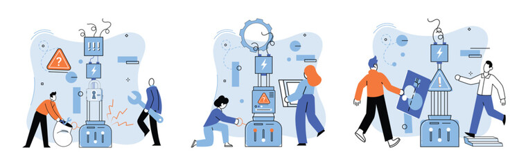 Team solving problems. Human resource development, problem solving and company risk insurance IT project delivery Datacenter technology, AI, hardware and software Fix and repair infrastructure