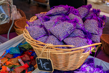 Lavender filled sachets at the Cours Saleya famous market, Nice, South of France