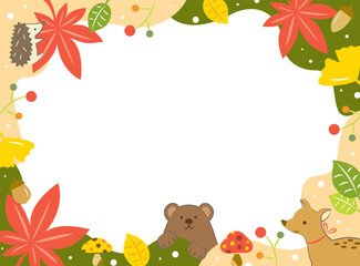 紅葉とかわいい動物のフレーム