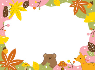 紅葉とかわいい動物のフレーム