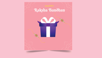 Happy Raksha Bandhan with gift box . Social Media Banner Poster Template Design