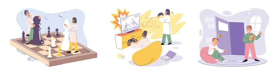 Game together. Family fun. Friendship time. Vector illustration. Family time spent playing games investment in lifelong bonds Board games offer break from technology and encourage face-to-face