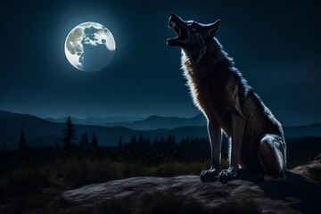 wolf howling at night AI Generated 