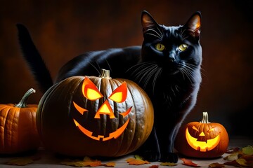 halloween pumpkin with bats AI Generated 