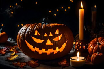 halloween pumpkin with candles AI Generated 