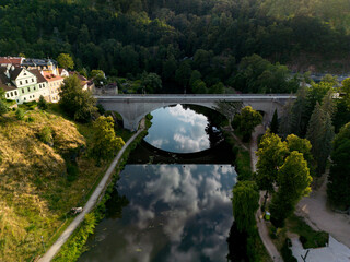 Obraz premium The beautiful city of Loket in the Czech Republic, the beautiful center at the top is the castle of Loket