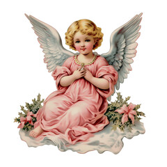 Fototapeta premium Romantic Vintage Holy Angel Christmas Pink Watercolor Clipart Illustration