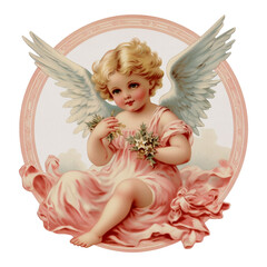 Fototapeta premium Romantic Vintage Holy Angel Christmas Pink Watercolor Clipart Illustration