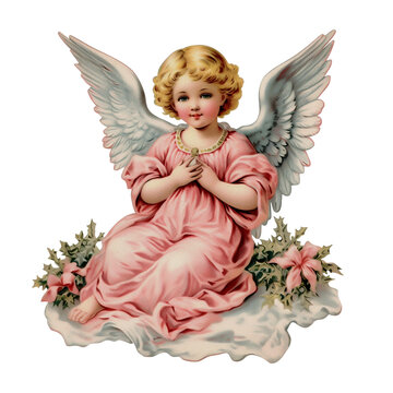 Romantic Vintage Holy Angel Christmas Pink Watercolor Clipart Illustration