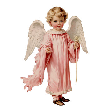 Romantic Vintage Holy Angel Christmas Pink Watercolor Clipart Illustration