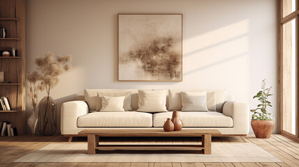 beige loveseat sofa in small room. interior design