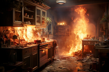 Burning kitchen at home