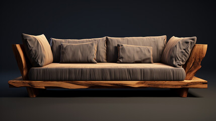 handmade unique rustic sofa made from solid wood on black background - obrazy, fototapety, plakaty