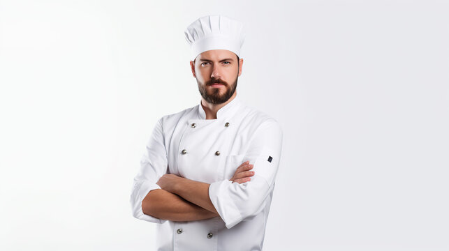 portrait of caucasian man chef cook isolated on white background 