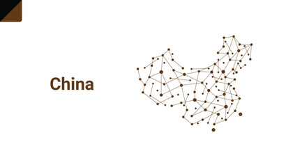 Map of China made from points and lines on a white background. Geopolitical connectivity technology concept