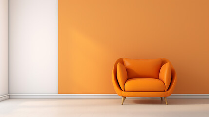 orange velvet loveseat sofa or snuggle chair in empty room - obrazy, fototapety, plakaty