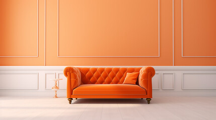 elegant orange velvet loveseat sofa or snuggle chair in empty room