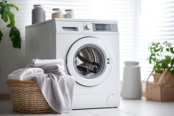 The interior of the bath with a washing machine.