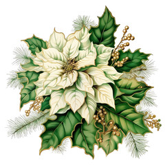 Christmas Abstract Vintage Flowers Emerald Green Watercolor Clipart Illustration