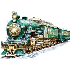 Obraz premium Christmas abstract emerald green north pole train with Christmas Watercolor holiday illustration