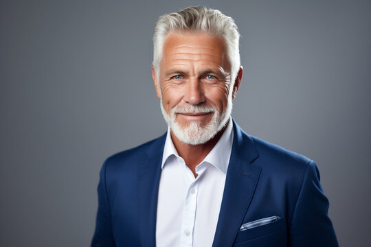 Caucasian man beard person adult business portrait mature businessman success senior male suit background