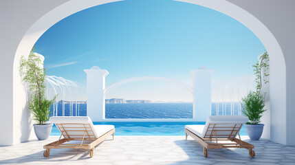 Fototapeta na wymiar traditional mediterranean architecture under blue clear sky. Summer vacation background