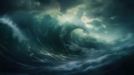 Fotobehang A metaphorical stormy sea, waves crashing and swirling, symbolizing the emotional turbulence within © ArtisanSamurai