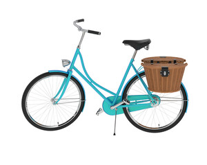 Classic bike with basket isolated on transparent background. 3d rendering - illustration