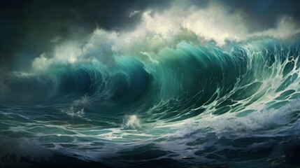 A metaphorical stormy sea, waves crashing and swirling, symbolizing the emotional turbulence within