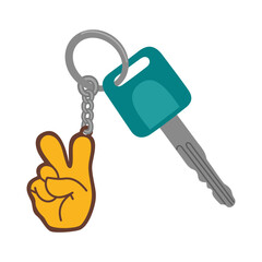 Key with keychain. Hand drawn vector illustration isolated on white background, flat cartoon style.