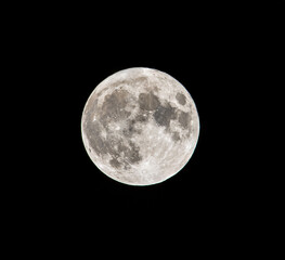 Super Blue Moon in a Clear Night Sky, Bright with Craters