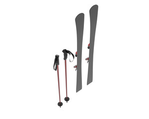 Ski set isolated on transparent background. 3d rendering - illustration