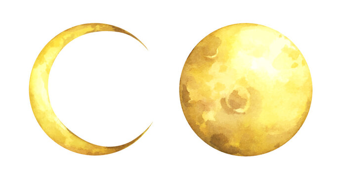 Set of The moon. Watercolor illustration.
